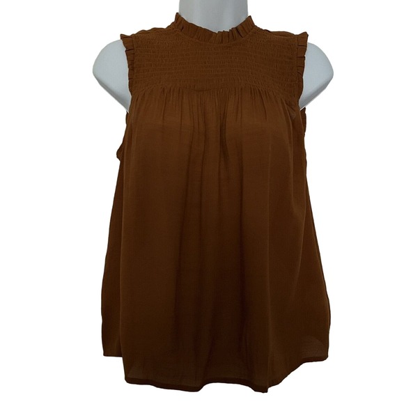 Nanette Lepore Tops - 🌵 Nanette Lepore Women's Brown Smocked Sleeveless Ruffled Keyhole Top - Small